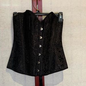 Black Paisley Lace Up Over-bust Corset, M